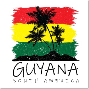 Guyana National Colors with Palm Silhouette Posters and Art